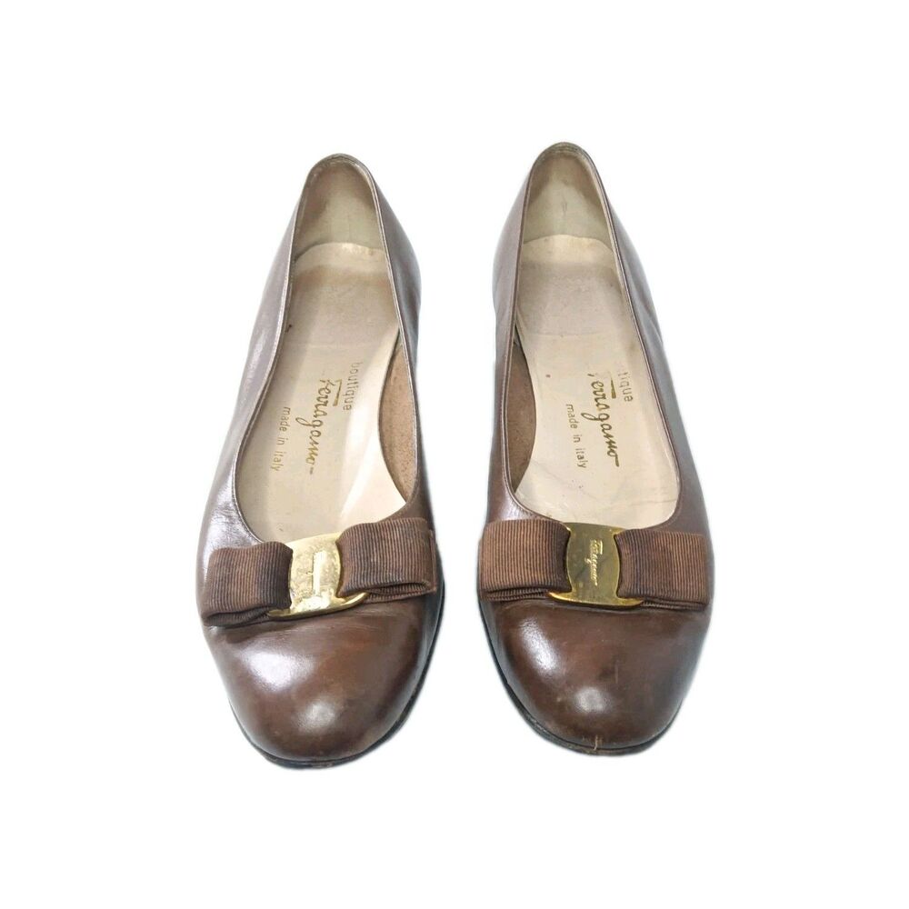 Vintage Salvatore Ferragamo Pump Women's Size 9 A 2 Brown Shoes Bow Top Accent - Picture 4 of 11